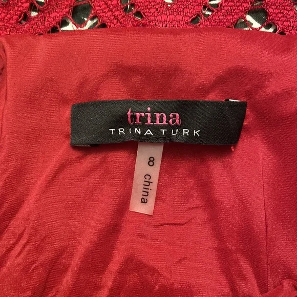 Like New Trina Turk Mai Tai Red Lace Dress Size 8 - Picture 6 of 11